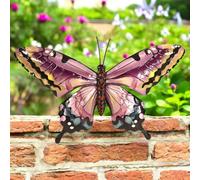 Epsom Door Handle Medium Metal Pink Butterfly Wall Art - 24 x 37 x 1 CM | Hand-Painted 3D Butterfly Decoration | Weatherproof Metal Wall Décor for Garden, Patio, Fence & Home
