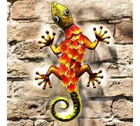 Epsom Door Handle Metallic Orange Gecko Wall Art - 39 x 18 x 3.2 CM | Hand-Painted Metal Lizard Decor for Indoor & Outdoor | Weatherproof Hanging Garden, Patio & Home Decoration