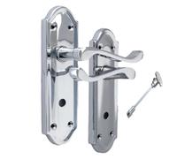 Epsom Door Handle Polished Chrome Bathroom Lever Set - Backplate Design - Includes Privacy Sash Mechanism - 1 Pair