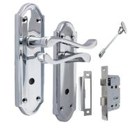 Epsom Door Handle Polished Chrome Privacy Lever Set - Backplate Design for Interior Use - Supplied with 3-Lever Sash Mechanism - 1 Pair