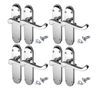 Epsom Door Handle Polished Chrome Scroll Door Handle Set - Victorian Style Internal and External Lever Door Handles with Backplate 170mm x 42mm (4 Pair of Handles + Tubular Latch)