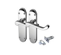 Epsom Door Handle Polished Chrome Scroll Door Handle Set - Victorian Style Internal and External Lever Door Handles with Backplate 170mm x 42mm (Pair of Handles + Tubular Latch)