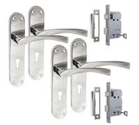 Epsom Door Handle Polished Chrome Twist Handle Set - Long Backplate Design - Supplied with 3-Way Mortice Sash Mechanism - 2 Pairs