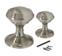 Epsom Door Handle Queen Anne Reeded Mortice Door Knobs 1pair Round Satin Chrome Interior Knobs with 64mm Rose 58mm Knob
