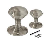 Epsom Door Handle - Queen Anne Reeded Satin Chrome Mortice Door Knobs with Tubular Latch - Round Internal Door Knob Sets for Interior Doors - Pack of 4 Pairs