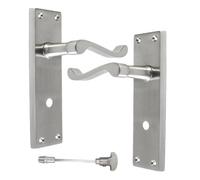 Epsom Door Handle Satin Bathroom Door Handle with Privacy Lock Set and 3 Lever Sash Lock- Victorian Style Internal Thumb Turn Latch for Interior Doors Satin Chrome (Pair of Bathroom Handles)