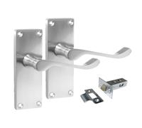 Epsom Door Handle Satin Chrome Scroll Door Handle Set - Victorian Style Internal and External Lever Door Handles with Backplate 118mm x 42mm Sets 4 (Pair of Latch Handles + Tubular Latch)