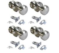 Epsom Door Handle Satin Nickel Round Door Knob Set Including Tubular Latch - Heavy Reeded Style Sprung Internal External Door Knobs for Mortice Locks Tubular Latches. Sets 4