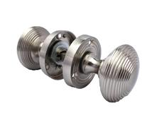Epsom Door Handle Satin Nickel Round Door Knob Set Reeded Style Sprung Door Knobs for Internal External Doors Compatible with Mortice Locks Tubular Latches (1 Pair of KNOBS)