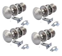 Epsom Door Handle Satin Nickel Round Door Knob Set Reeded Style Sprung Door Knobs for Internal External Doors Compatible with Mortice Locks Tubular Latches (4 Pair of KNOBS Tubular Latch)