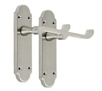 Epsom Door Handle Satin Nickel Scroll Door Handle Set with Tubular Latches - Victorian Style Internal and External Lever Door Handles with Backplate 170mm x 42mm (Pair of Latch Handles)