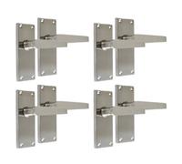 Epsom Door Handle Satin Nickel Straight Door Handle Set - Victorian Style Internal and External Lever Door Handles with Backplate 118mm x 42mm Sets (4 Pair of Latch Handles)
