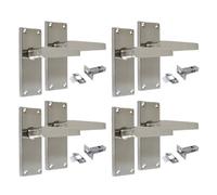 Epsom Door Handle Satin Nickel Straight Door Handle Set - Victorian Style Internal and External Lever Door Handles with Backplate 118mm x 42mm Sets (4 Pair of Latch Handles + Tubular Latch)