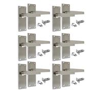 Epsom Door Handle Satin Nickel Straight Door Handle Set - Victorian Style Internal and External Lever Door Handles with Backplate 118mm x 42mm Sets 6