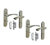 Epsom Door Handle Satin Nickel Twist Door Handle Set Interior Latch Lever on Long Backplate in 1 or 2 Pairs Optional Sash Lock (2 Pair of Bathroom Handles Bathroom SASH Lock)