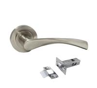 Epsom Door Handle Satin Nickel Twist Lever on Rose Handle Set with Tubular Latch - Internal Latch Door Handles for Bedroom & Living Areas - 1 Pair