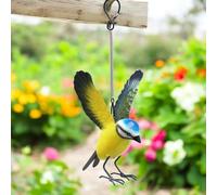 Epsom Door Handle Small Metal Hanging Bird Ornaments - Robin, Blue Tit, Wren, Kingfisher | 14cm Handcrafted Weather-Resistant Garden & Home Décor Sculptures (Blue Tit)