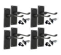 Epsom Door Handle Victoriamatt Black Scroll Door Handle Set with Tubular Latches - Victorian Style Internal and External Lever Door Handles with Backplate. Sets 4 Scroll Door Handles Black