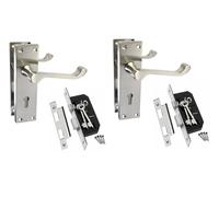 Epsom Door Handle Victorian Scroll Lever Set Satin Nickel Finish with 3 Lever 2.5" Mortice Sash Mechanism 150mm x 42mm Backplate Twin Pack