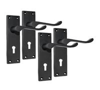 Epsom Door Handle Victorian Scroll Matt Black Lever Set - Backplate Design - Supplied with 3-Lever Mortice Sash Mechanism - 2 Pairs