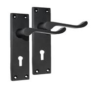Epsom Door Handle Victorian Scroll Matt Black Lock Set - Backplate Design 150mm x 42mm - Supplied with 3-Lever Mortice Sash Mechanism - 6 Pairs