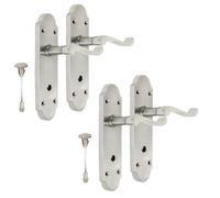 Epsom Door Handle® Victorian Scroll Privacy Lever Handle Set - Satin Nickel Finish with Sash Lock (Pack of 2) | Elegant Internal Bathroom Door Handles | Classic Design for Interior Use