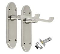 Epsom Door Handle Victorian Scroll Satin Nickel Internal Door Handle Set - Lever on Backplate 170mm x 42mm - Includes Tubular Latch - 1 Pair