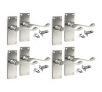 Epsom Door Handle Victorian Scroll Satin Nickel Internal Door Handle Sets - Lever on Backplate 118mm x 42mm - Includes Tubular Latch - 4 Pairs