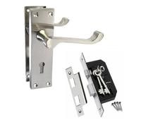 Epsom Door Handle Victorian Scroll Satin Nickel Internal Lock Door Handle Set - Lever on Backplate 150mm x 42mm - Includes 3 Lever Mortice Sash Lock - 1 Pair