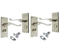 Epsom Door Handle Victorian Scroll Satin Nickel Lever Set - Privacy Design with Tubular Mechanism - Interior Use - 2 Pairs