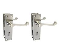 Epsom Door Handle Victorian Scroll Satin Nickel Lock Set - Backplate Design 150mm x 42mm - Includes 3-Lever Mortice Sash Mechanism - 2 Pairs