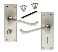 Epsom Door Handle Victorian Scroll Satin Nickel Privacy Bathroom Door Handle Set Satin Door Handles with Privacy Lock 2 Sets with Tubular Latch for Interior Doors (1 Pair of Bathroom Handles)