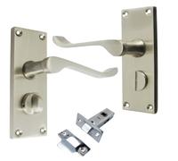 Epsom Door Handle Victorian Scroll Satin Nickel Privacy Bathroom Door Handle Set Satin Door Handles with Privacy Lock with Tubular Latch for Interior Doors