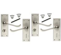 Epsom Door Handle Victorian Scroll Satin Nickel Privacy Bathroom Door Handle Set Satin Door Handles with Privacy Lock 2 Sets with Tubular Latch for Interior Doors (2 Pair of Bathroom Handles)