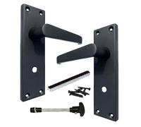 Epsom Door Handle Victorian Straight Bathroom Handles and 3 Lever Mortise Sash Lock Matt Black Door Handles Back Plate 150 x 42mm (Pair of Bathroom Handles)