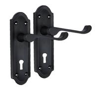Epsom Door Handle Victorian Straight Black Lever Lock Set - Backplate Design - Includes 3-Lever Mortice Sash Mechanism - 1 Pair