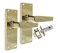 Epsom Door Handle Victorian Straight Electro Brass Lever Set - Backplate Design 118mm x 42mm - Includes Tubular Latch - 1 Pair