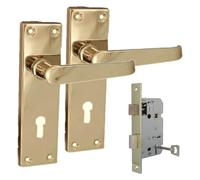 Epsom Door Handle Victorian Straight Electro Brass Lever Set - Backplate Design 150mm x 42mm - Supplied with 3-Lever Mortice Sash Mechanism - 1 Pair