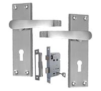 Epsom Door Handle Victorian Straight Lock Handles - Satin Nickel Door Handles Back Plate 118 x 42mm Multipack (Pair + 3 Lever Mortice Sash Lock)