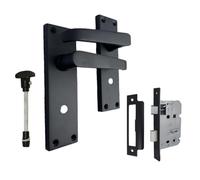 Epsom Door Handle Victorian Straight Matt Black Bathroom Door Handle Set - Lever on Backplate 150mm x 42mm - Includes 3 Lever Mortice Sash Lock - 1 Pair