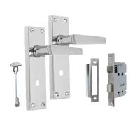 Epsom Door Handle Victorian Straight Polished Chrome Bathroom Door Handle Set - Lever on Backplate - Includes Bathroom Sash Lock - 1 Pair