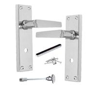Epsom Door Handle Victorian Straight Polished Chrome Bathroom Lock Set - Backplate Design 150mm x 42mm - Includes Privacy Sash Mechanism - 6 Pairs