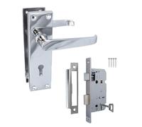 Epsom Door Handle Victorian Straight Polished Chrome Internal Lock Door Handle Set - Lever on Backplate - Includes 3 Lever Mortice Sash Lock - 1 Pair