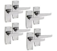 Epsom Door Handle Victorian Straight Polished Chrome Lever Set - Backplate Design 118mm x 42mm - Includes Tubular Latch - 4 Pairs