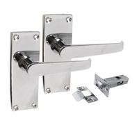Epsom Door Handle Victorian Straight Polished Chrome Lever Set - Backplate Design 118mm x 42mm - Includes Tubular Mechanism - 6 Pairs