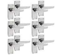 Epsom Door Handle Victorian Straight Polished Chrome Lever Set - Backplate Design 118mm x 42mm - Includes Tubular Latch - 6 Pairs