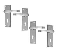Epsom Door Handle Victorian Straight Satin Nickel Lever Lock Set - Backplate Design 150mm x 42mm - Supplied with 3-Lever Mortice Sash Mechanism - 2 Pairs