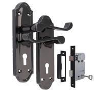 Epsom Door Handle Victorian Style Black Nickel Internal Lock Door Handle Set - Lever on Backplate - Includes 3 Lever Mortice Sash Lock - 1 Pair