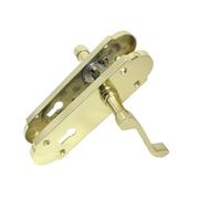 Epsom Door Handle Victorian Style Electro Brass Lever Lock Set - Backplate Design - Includes 3 Lever Mortice Sash Mechanism - 1 Pair