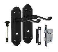 Epsom Door Handle Victorian Style Matt Black Bathroom Door Handle Set - Lever on Backplate - Includes Bathroom Sash Lock - 1 Pair
